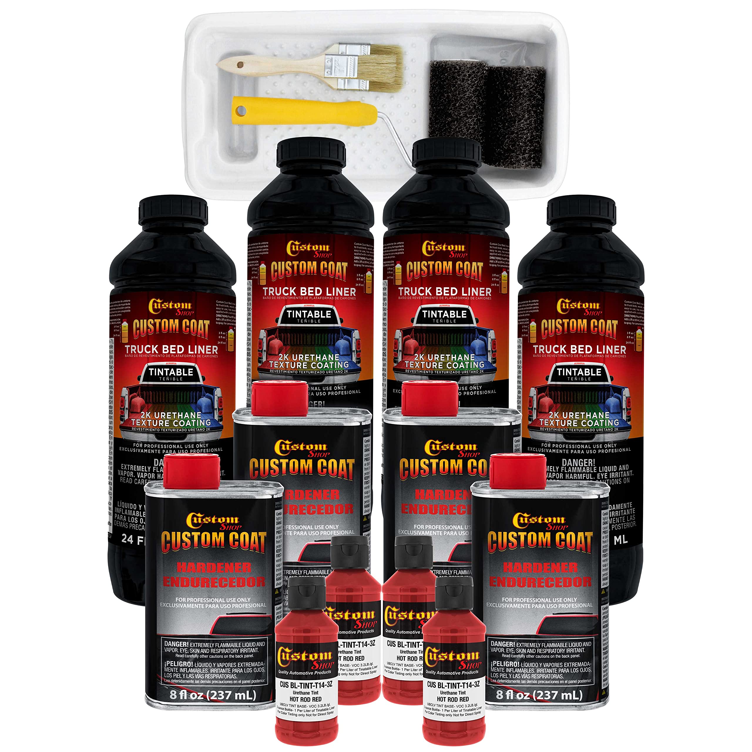 Custom Coat Hot Rod Red 1 Gallon Urethane Roll-On, Brush-On Or Spray-On Truck Bed Liner Kit With Roller And Brush Applicator Kit
