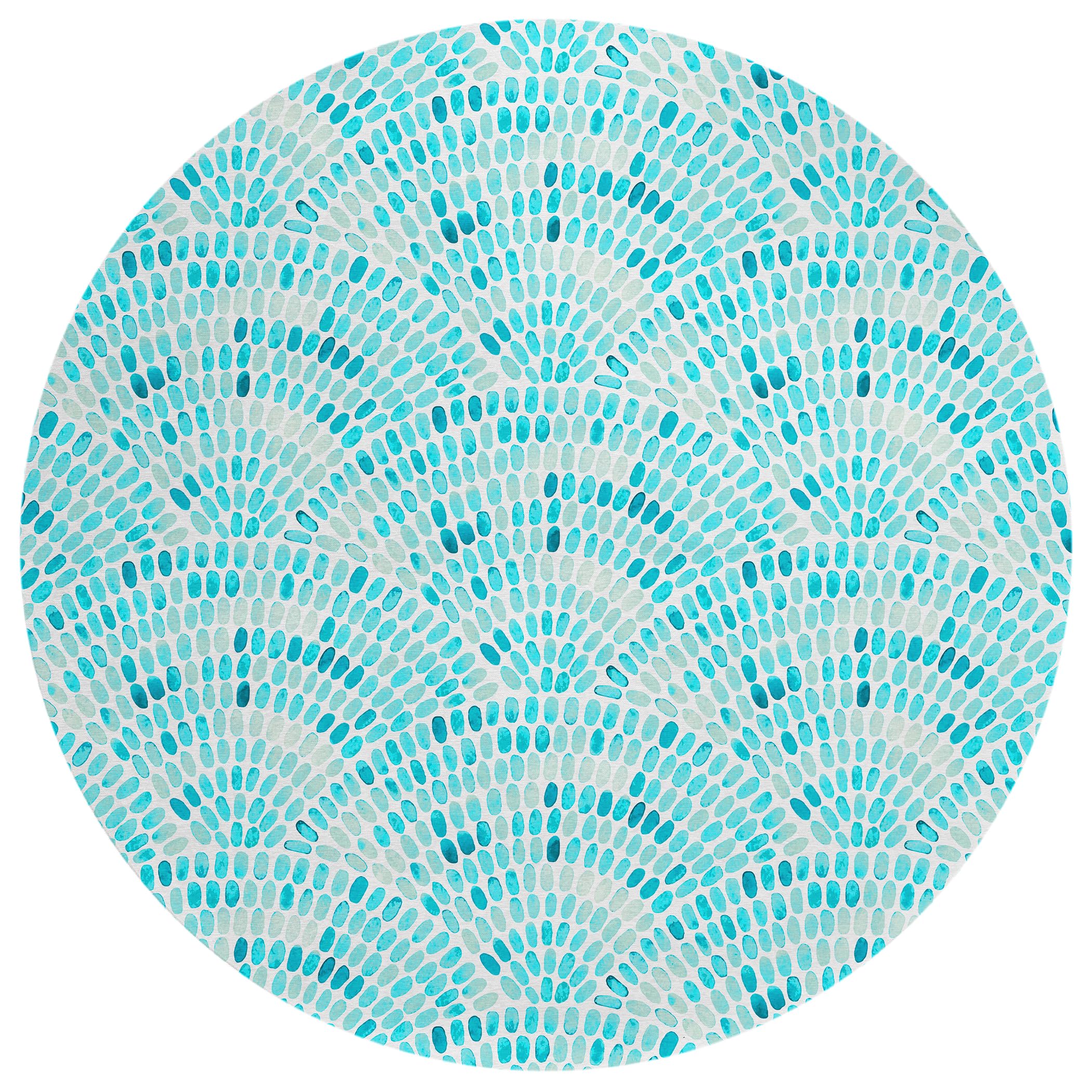Dalyn Rugs Seabreeze Sz7 Teal Washable 8' Indoor Outdoor Round Rug, Easy Clean, Machine Washable, Non Shedding, Bedroom, Living Room, Dining Room, Kitchen, Patio Rug