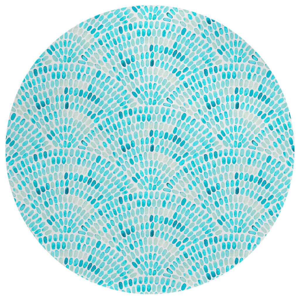 Addison Rugs Surfside ASR37 Aqua 8' x 8' Indoor Outdoor Round Rug, Easy Clean, Machine Washable, Non Shedding, Bedroom, Living R
