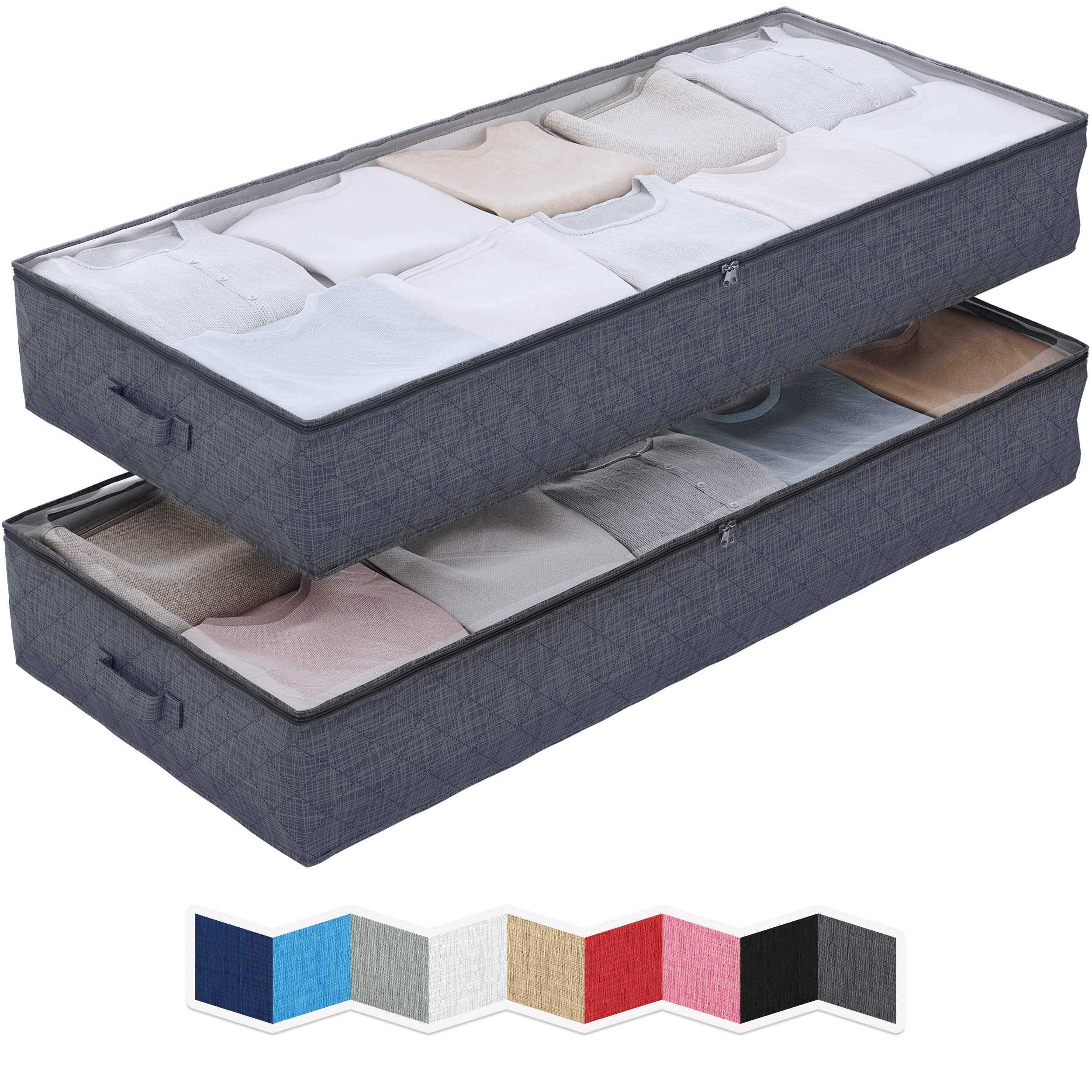 NEATERIZE Large Under Bed Storage Bags | 2-Pack Underbed Clothing Organizer | Ultra Thick Fabric, Reinforced Handles & Zipper | 