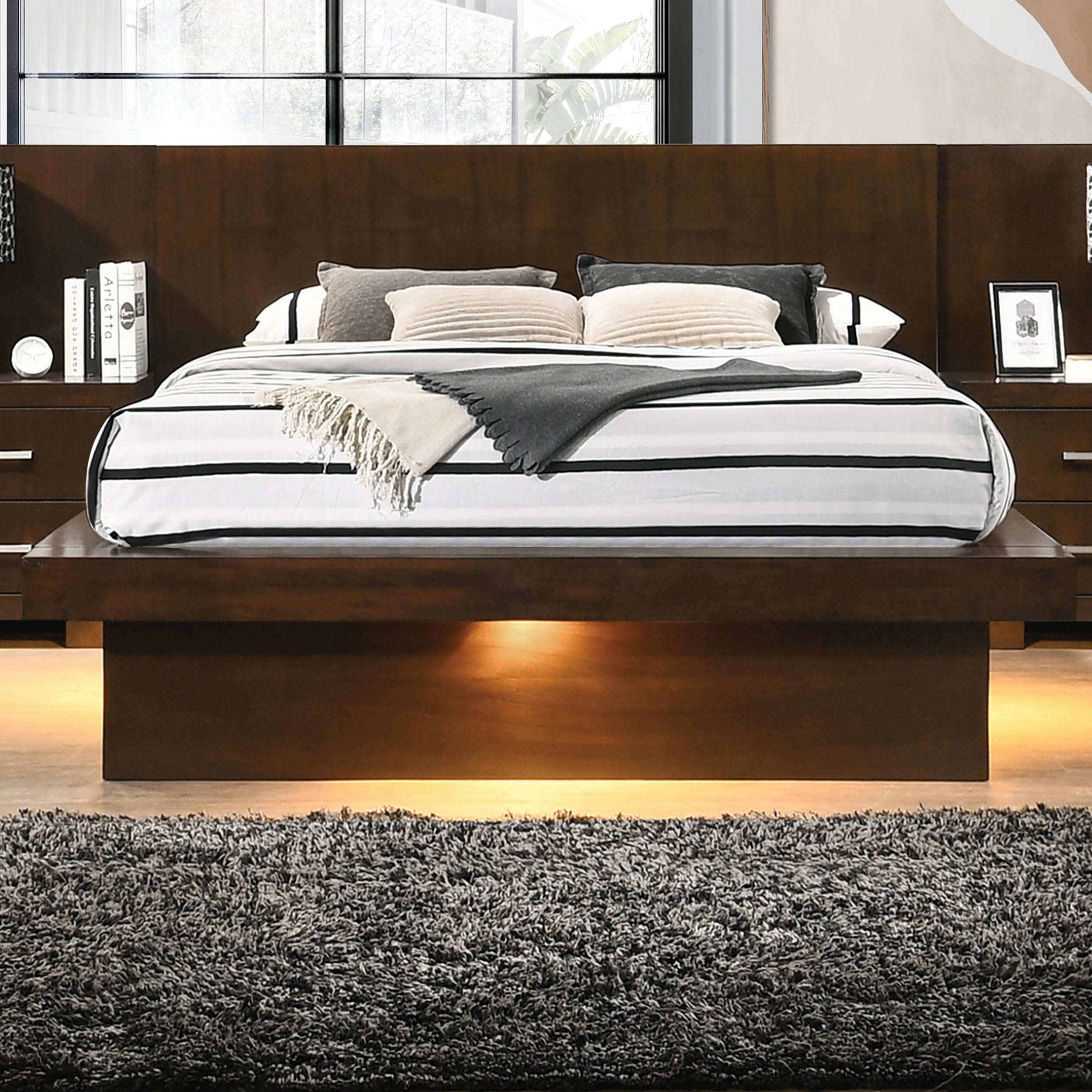 Coaster Home Furnishings Jessica Contemporary Wood Queen Size LED Platform Bed 43-inch Headboard Cappuccino 200711Q