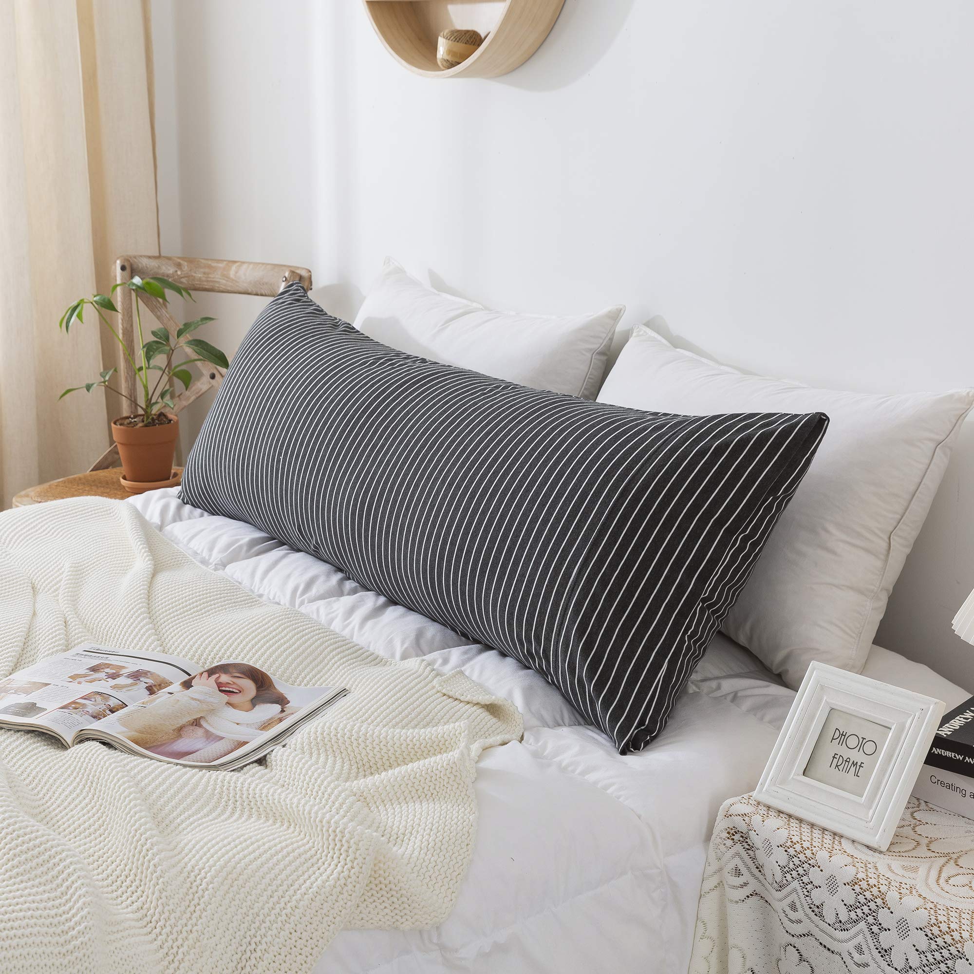 H Household Pillowcases, 100% Cotton Jersey Knit, Soft And Cozy, Wrinkle, Stain Resistant With Envelope Closure (Black Wihte Str