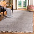SAFAVIEH Montauk Collection Area Rug - 8 Square, Ivory & Anthracite, Handmade Flat Weave Boho Farmhouse Cotton Tassel Fringe, I