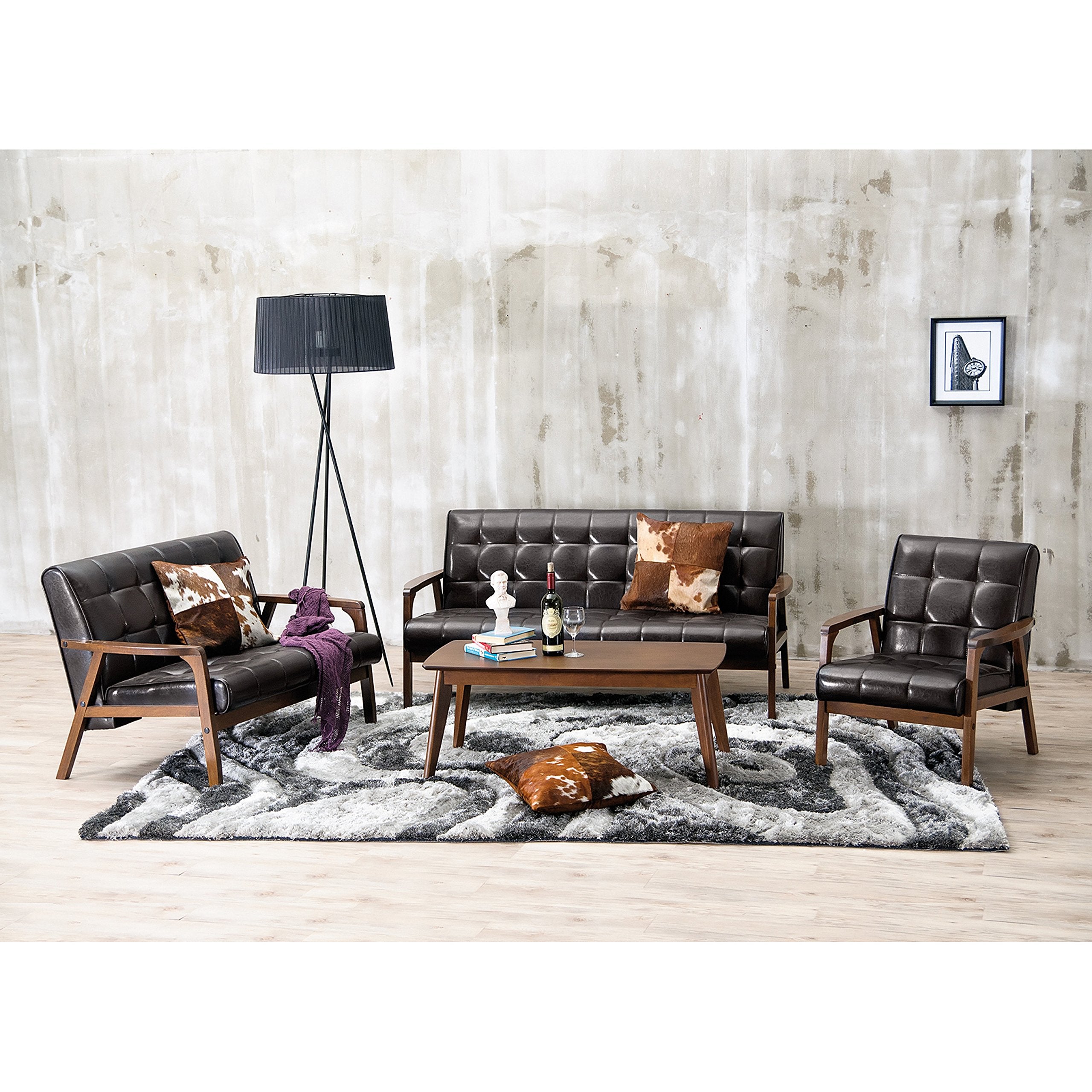 Baxton Studio 3-Piece Mid-Century Masterpieces Sofa Set, Brown