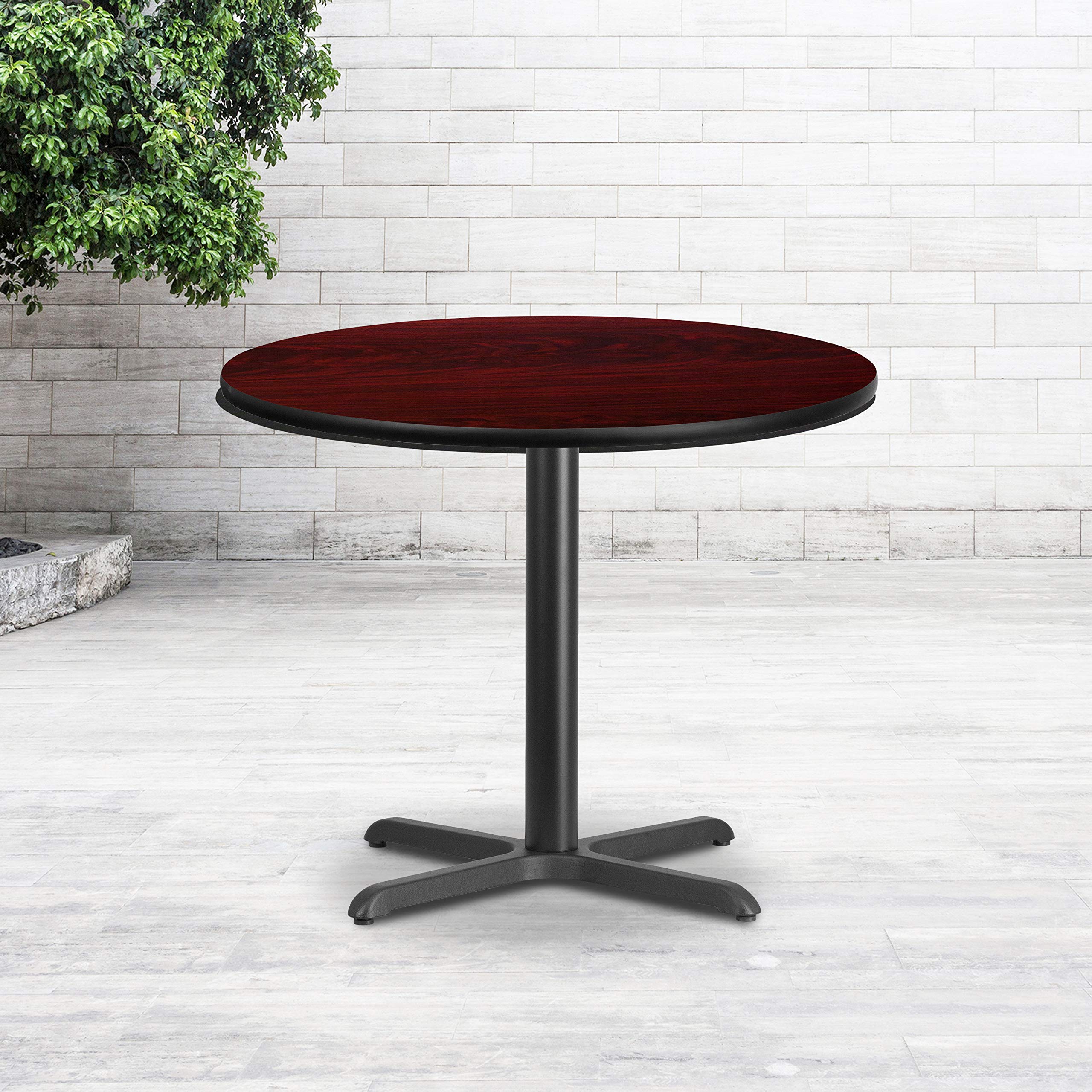 Flash Furniture Graniss 36'' Round Mahogany Laminate Table Top With 30'' X 30'' Table Height Base