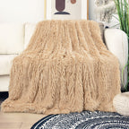 Tuddrom Decorative Extra Soft Faux Fur Blanket Twin Size 70'' X 78'',Solid Reversible Fuzzy Long Hair Shaggy Blanket,Fluffy Cozy