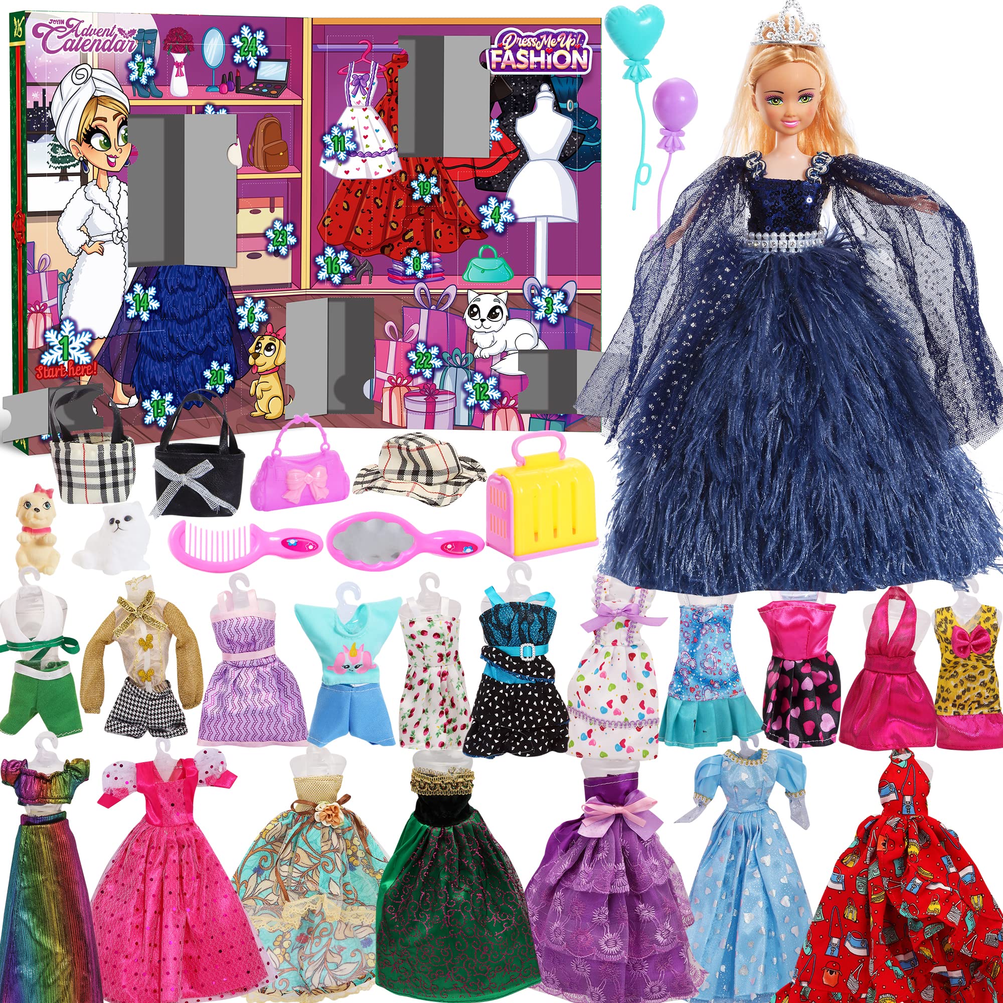 JOYIN 2021 Girls Chrismas Advent Calendar 24 Days Countdown to Calendar Girls Doll Accessories Collection Toys with Doll Dress U