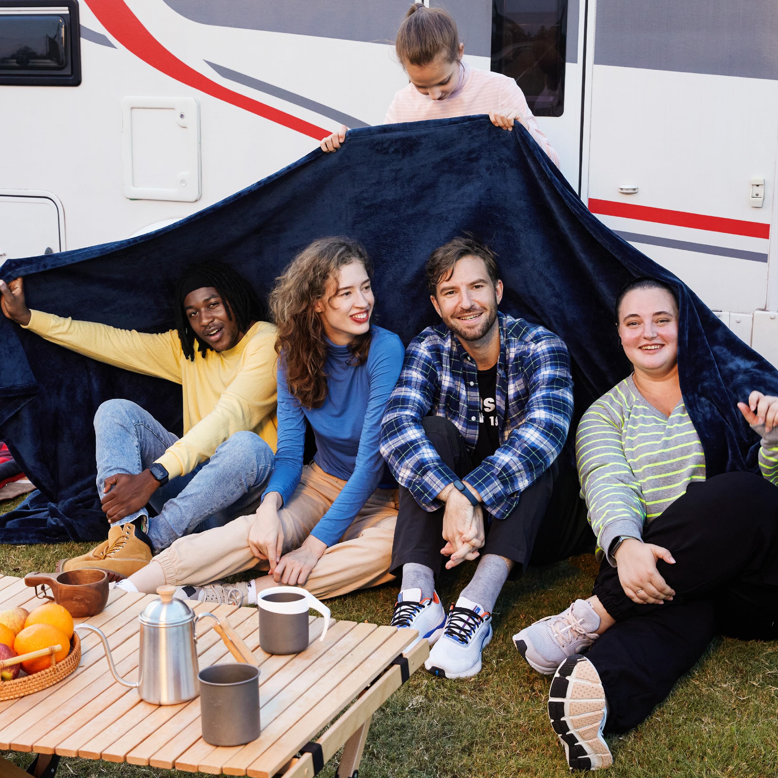 Bedsure Oversized Fleece Blanket Navy Blue - 280Gsm Soft Lightweight Plush Cozy Blankets For Bed, Sofa, Couch, Travel, Camping