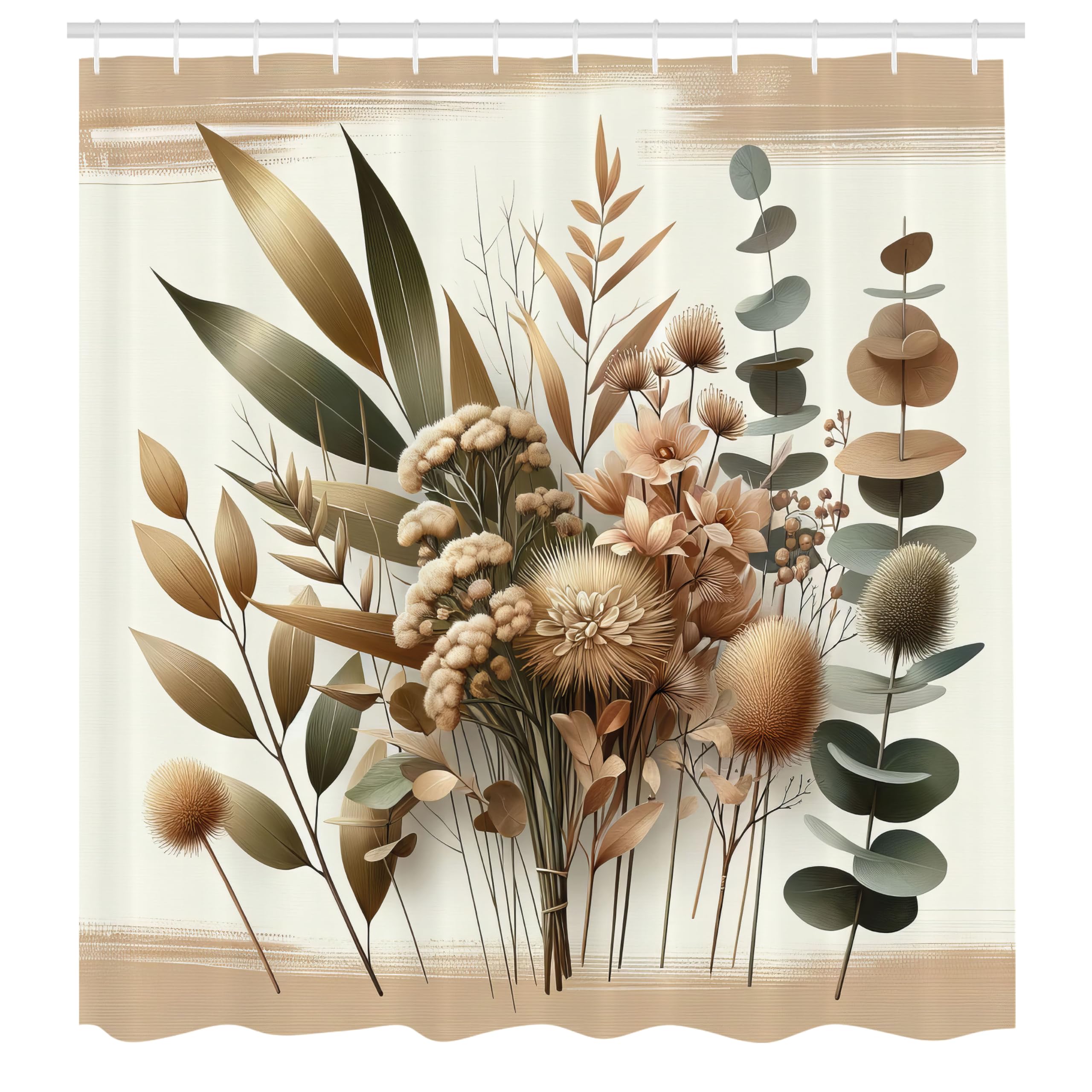 Ambesonne Tan Shower Curtain, Vintage Boho Vibes Ombre Tones Botanical Elements Eucalyptus Leaves, Cloth Fabric Bathroom Decor S