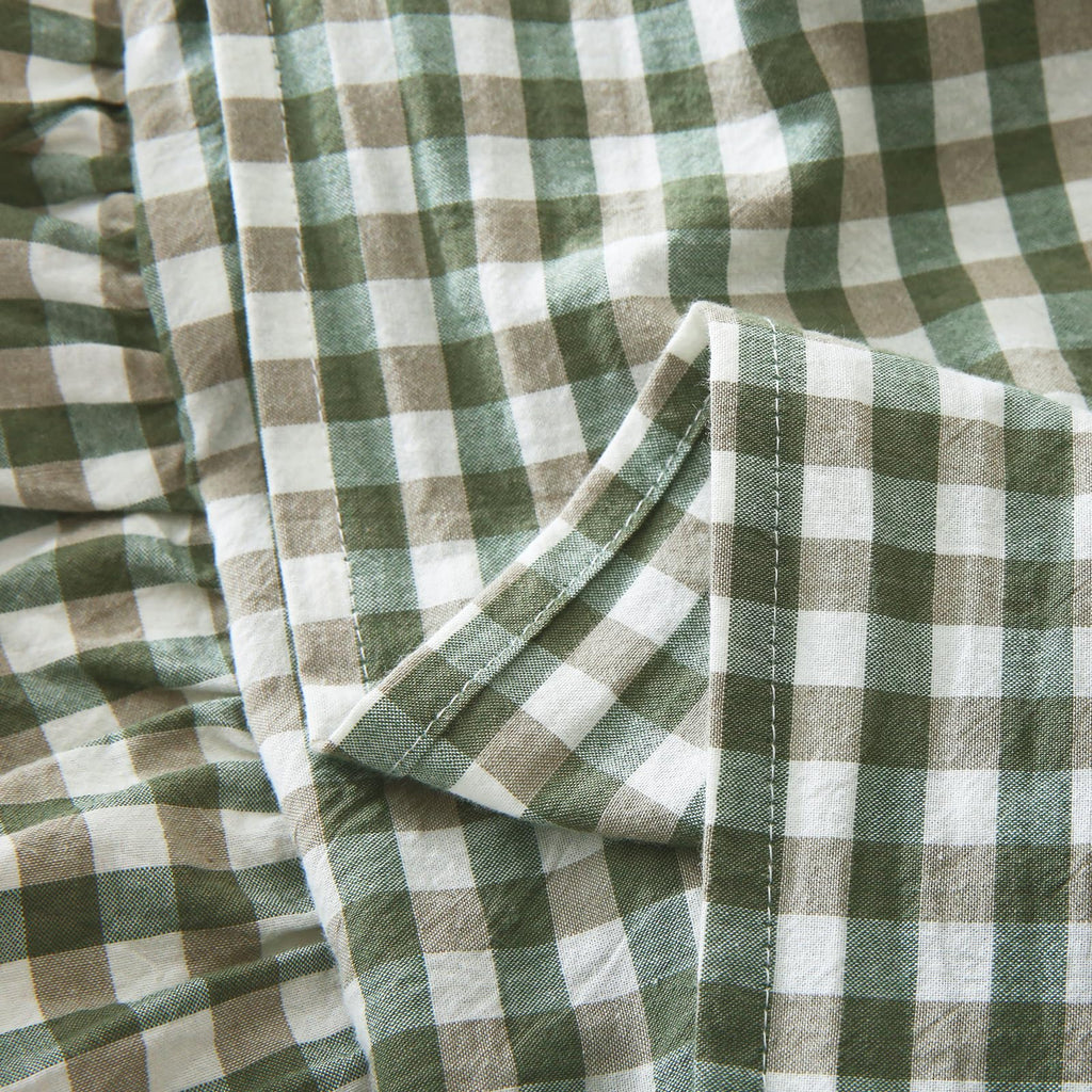 Mywinlle Green Plaid Ruffle King Size Pillow Shams 20''X36'',2 Pack Washed Cotton Farmhouse Pillowcases Pillow Covers