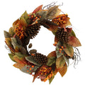 Admired By Nature 24 Inch Artificial Fall Magnolia Leaf Vine Berry Wreath Autumn Leaves For Wall Fornt Door Home Office Farmhous