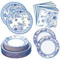 180PCS Blue White Floral Party Supplies Serve 60, Blue Flower Party Paper Plates and Napkins Kit for Bridal Baby Shower Wedding 