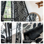 Treatmentex Black Lace Sheer Curtains For Bedroom Living Room 95 Inch Length Light Filtering Leaf Knitted Semi Sheer Window Curt