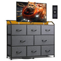 WLIVE Dresser TV Stand with Power Outlets, Led Dresser for Bedroom, Fabric Chest of Drawers with Double Open Shelves, Wood Top, 