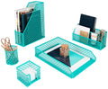 Blu Monaco 5 Piece Dark Teal Desk Organizer Set - Desk Organizers And Accessories For Women - Teal Desk Accessories - Desktop Or