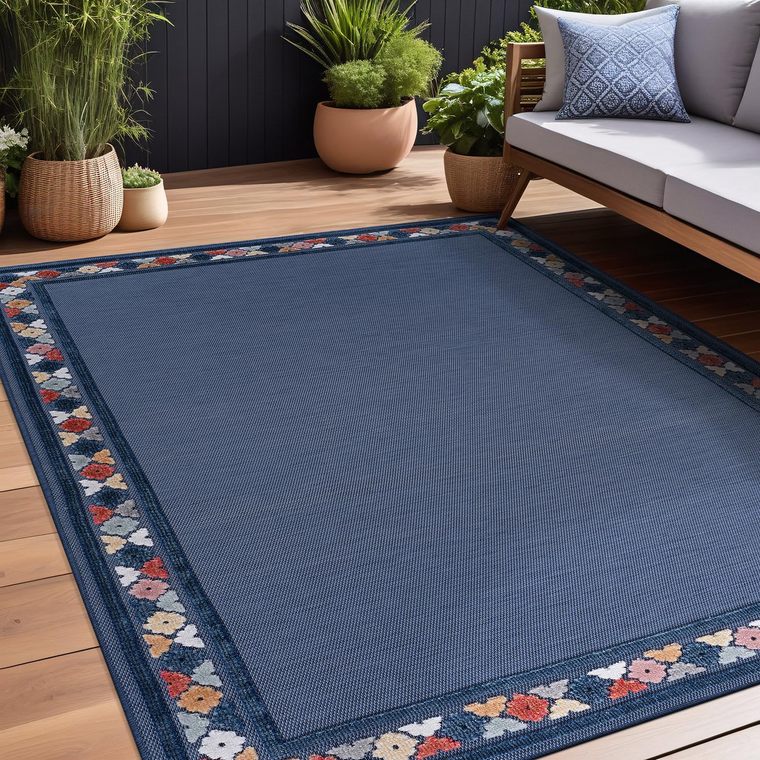 Beverly Rug Outdoor Rug 9X12 Bordered Modern Floral Large Area Rugs For Indoor And Outdoor Patio Easy To Clean Non Shedding Livi