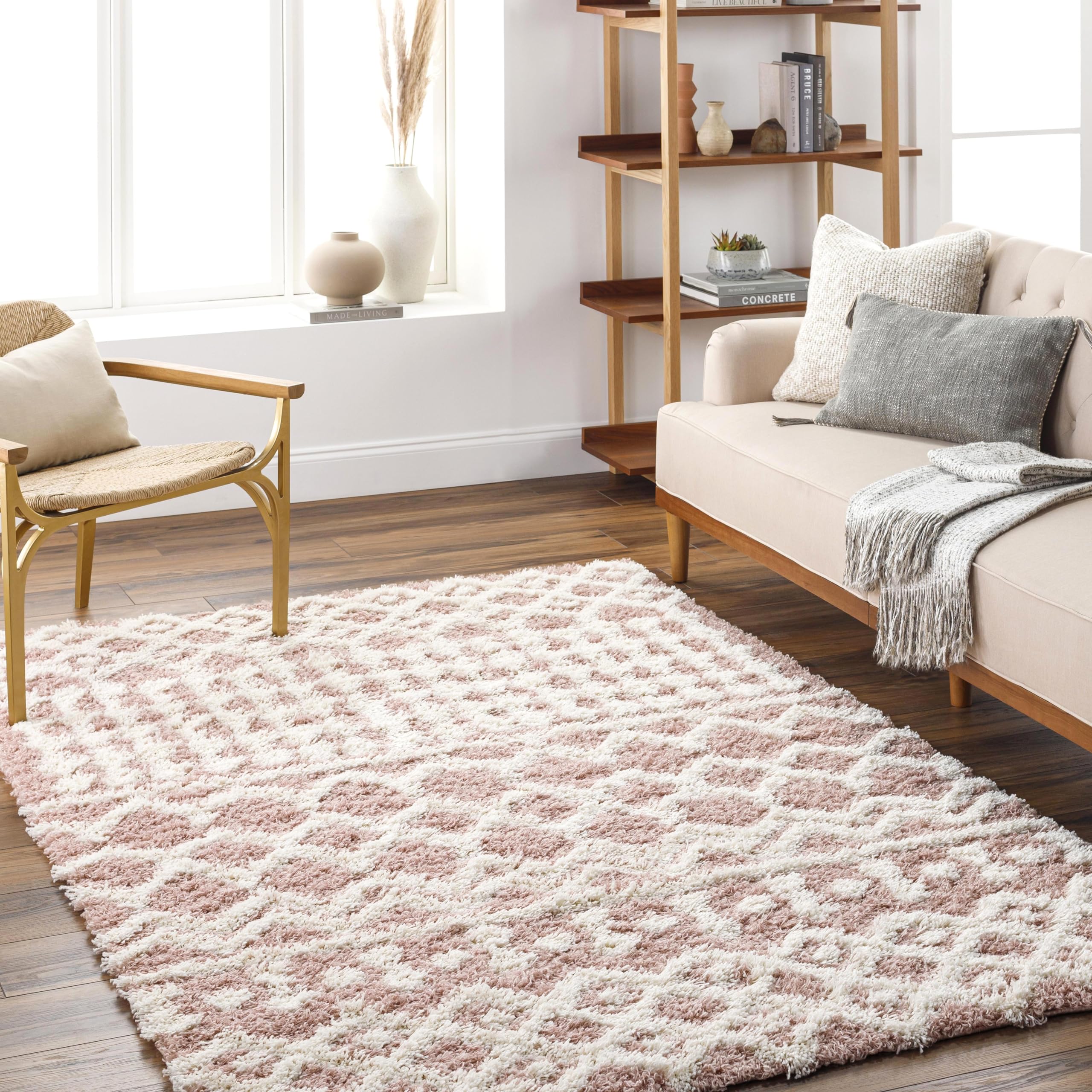 Livabliss Hapsburg Moroccan Shag Area Rug,93 x 12,Dusty Pink