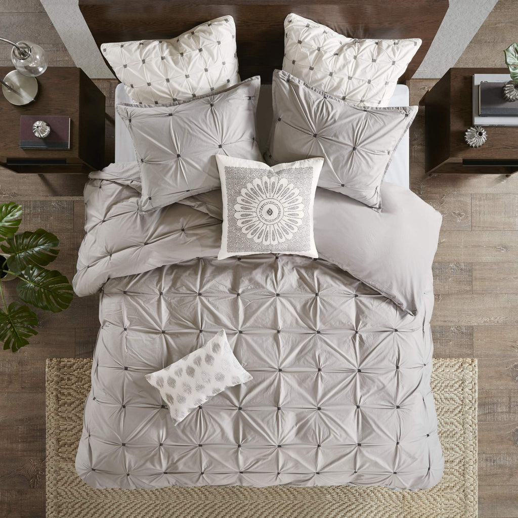 Ink+Ivy Sofia Mid Century Modern Cotton Square Decorative Pillow Sofa Cushion Lumbar, Back Support, 20'X 20', Medallion Embroidery Grey