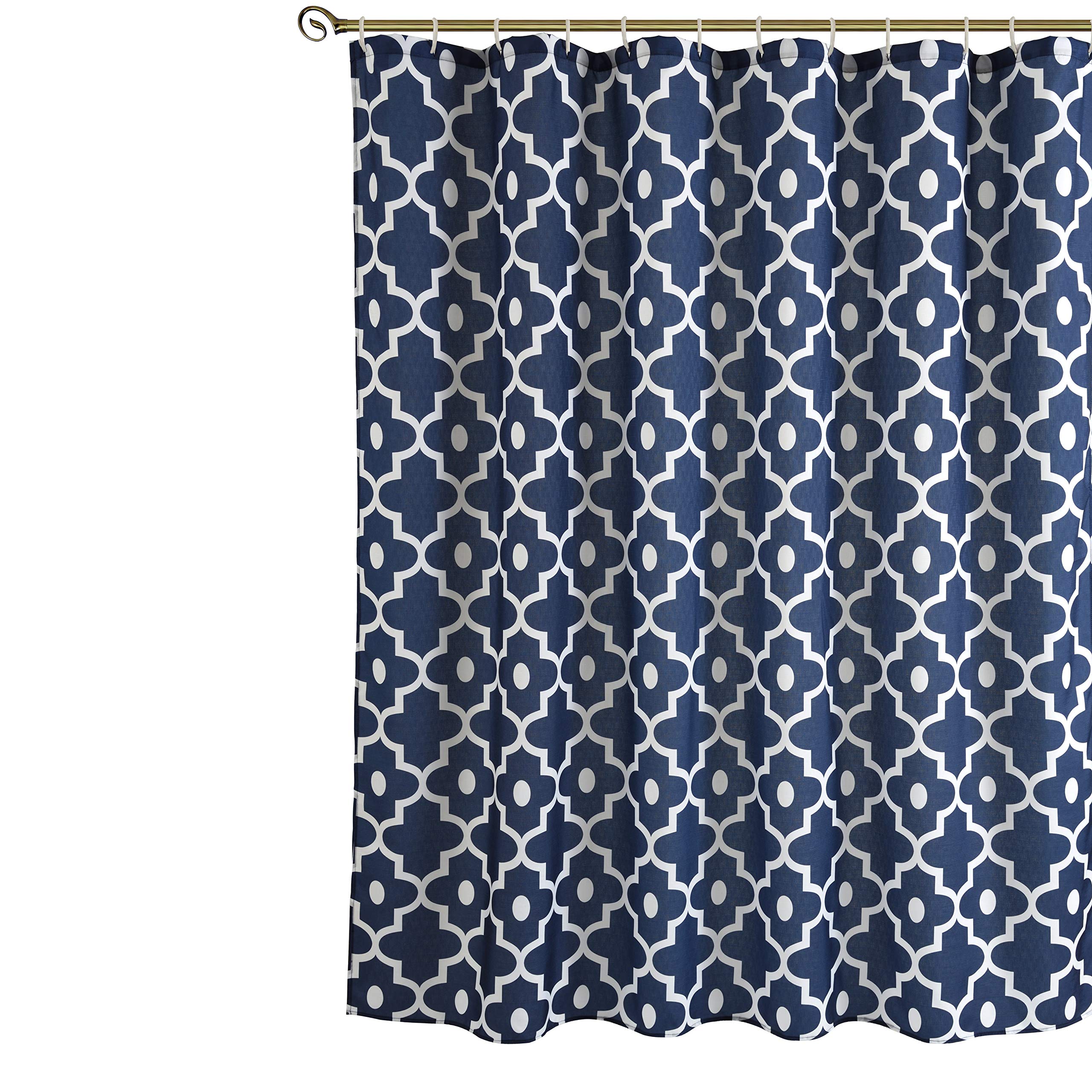Biscaynebay Textured Fabric Shower Curtains For Bathroom 72' X 72', Navy Morocco Pearl Printed Modern Hotel Luxury Quality Clo