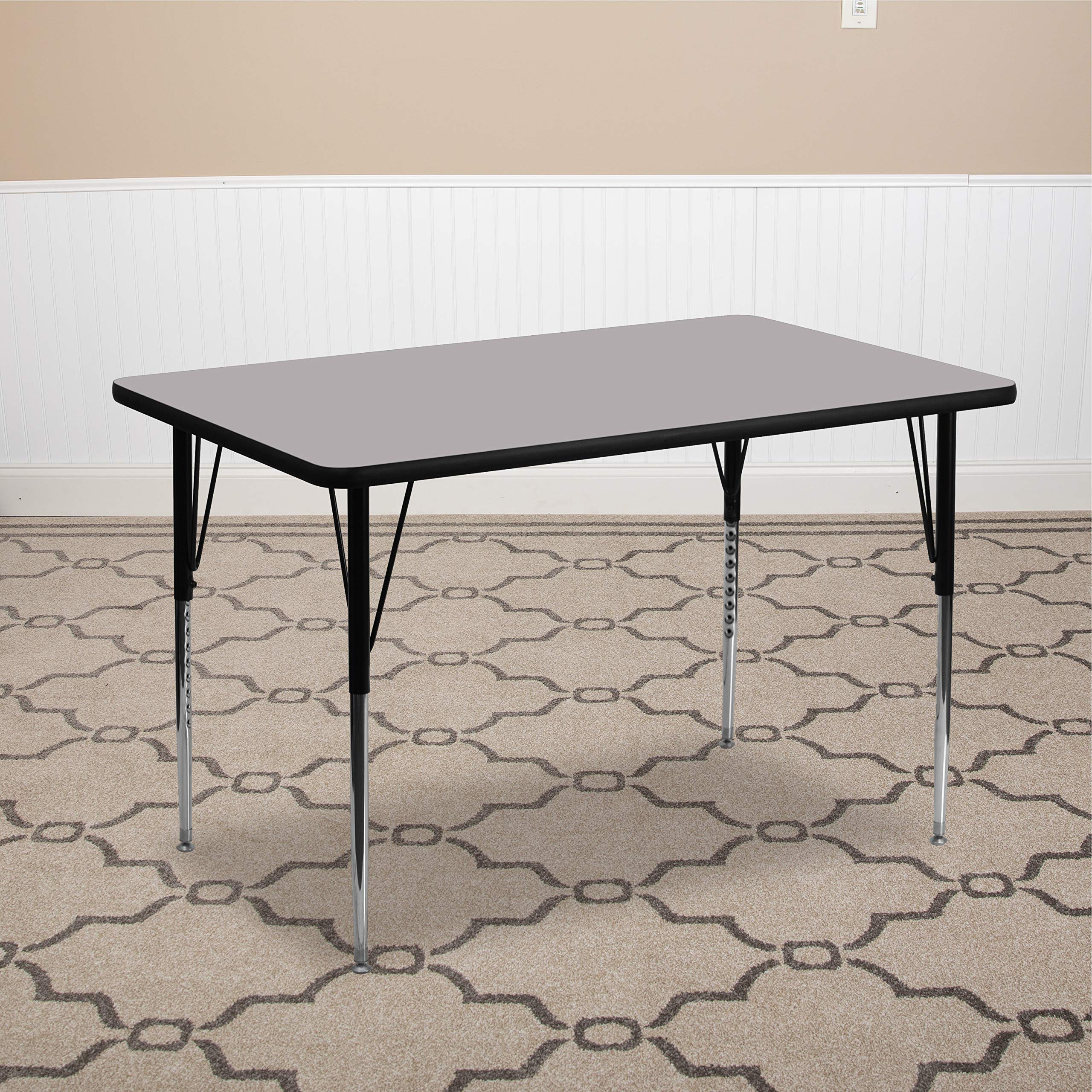Flash Furniture Wren 30''W x 48''L Rectangular Grey Thermal Laminate Activity Table - Standard Height Adjustable Legs