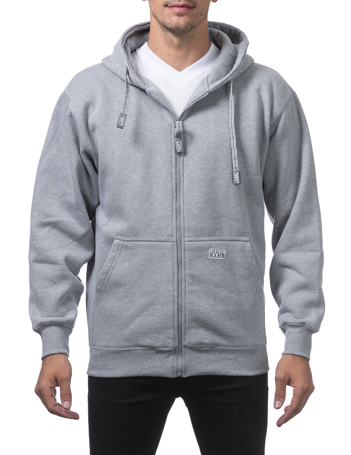 Pro Club Mens Heavyweight Full Zip Fleece Hoodie, Heather Gray, Small