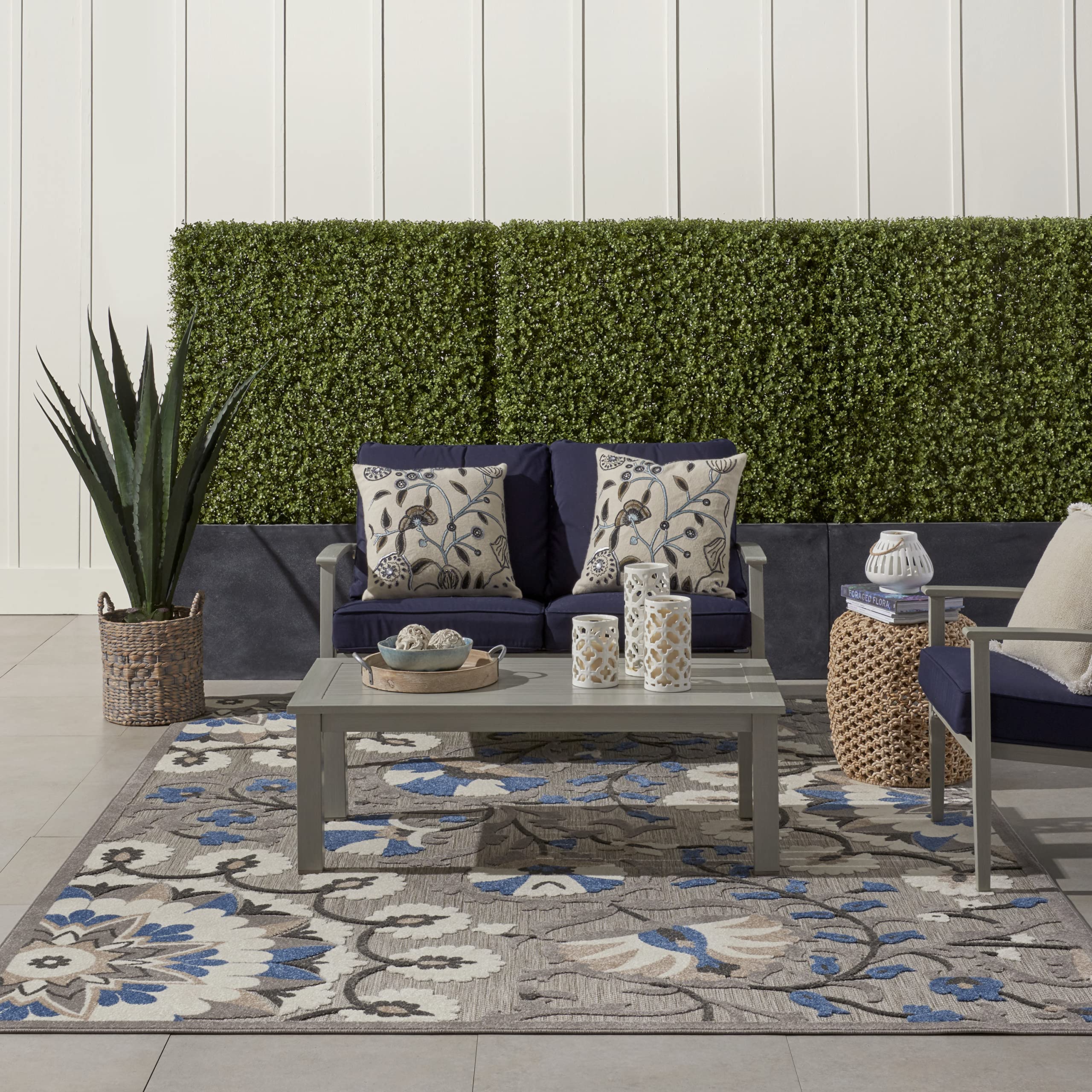 Nourison Aloha Indoor/Outdoor Grey/Multi 7'10' X 10'6' Area Rug, Easy Cleaning, Non Shedding, Bed Room, Living Room, Dining Ro