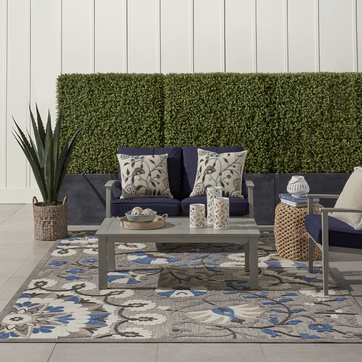 Nourison Aloha Indoor/Outdoor Grey/Multi 9'6' X 13' Area Rug, Easy Cleaning, Non Shedding, Bed Room, Living Room, Dining Room,