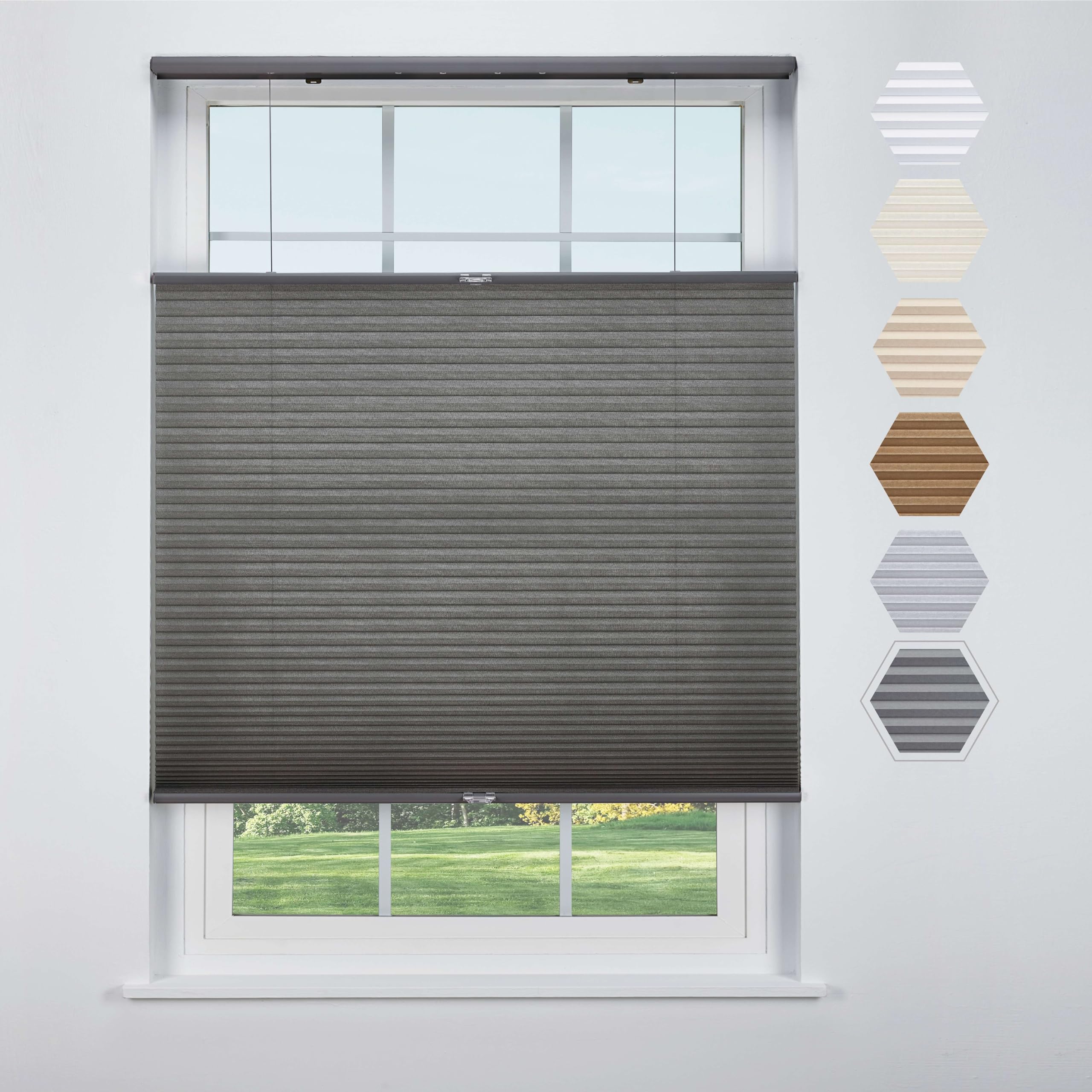 Linen Avenue Cordless Cellular Top Down Bottom Up Light Filtering Shade 66 1/4 W x 48 H, Dark Grey (Arrives 1/4  Narrower)