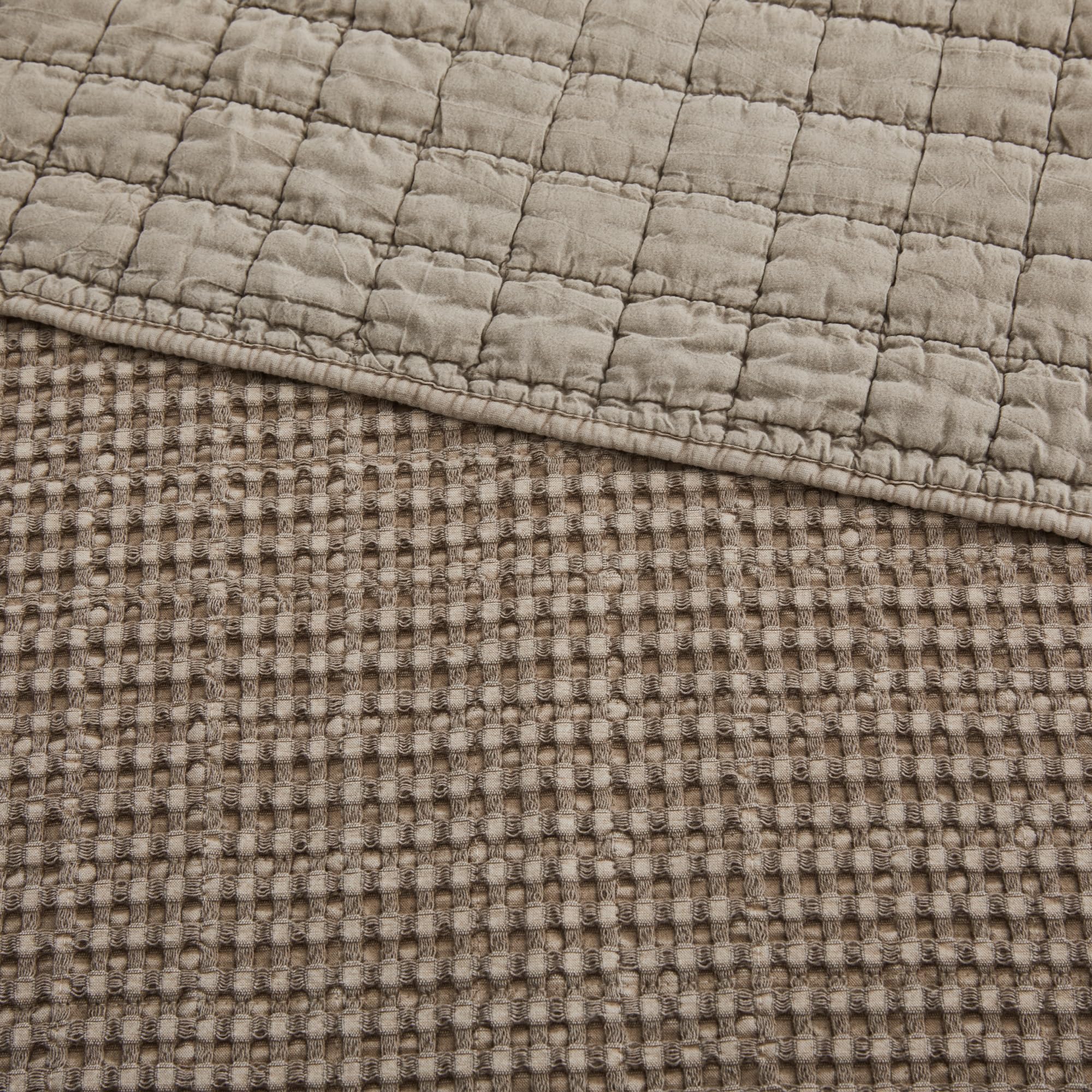 Levtex Home - Mills Waffle - Queen Quilted Bedspread Set - Cocoa Cotton Waffle - Bedspread Size (102 X 118In.), Sham Size (26 X