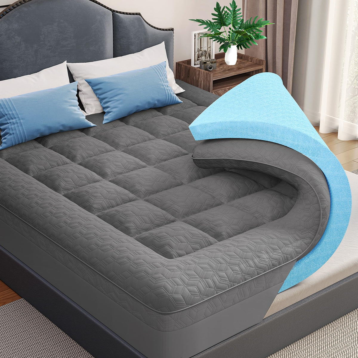 AprLeaf Mattress Topper King Size, Dual Layer 3 Inch Pillow Top Mattress Topper, 1 Inch Cooling Pillow Topper and 2 Inch Gel Mem