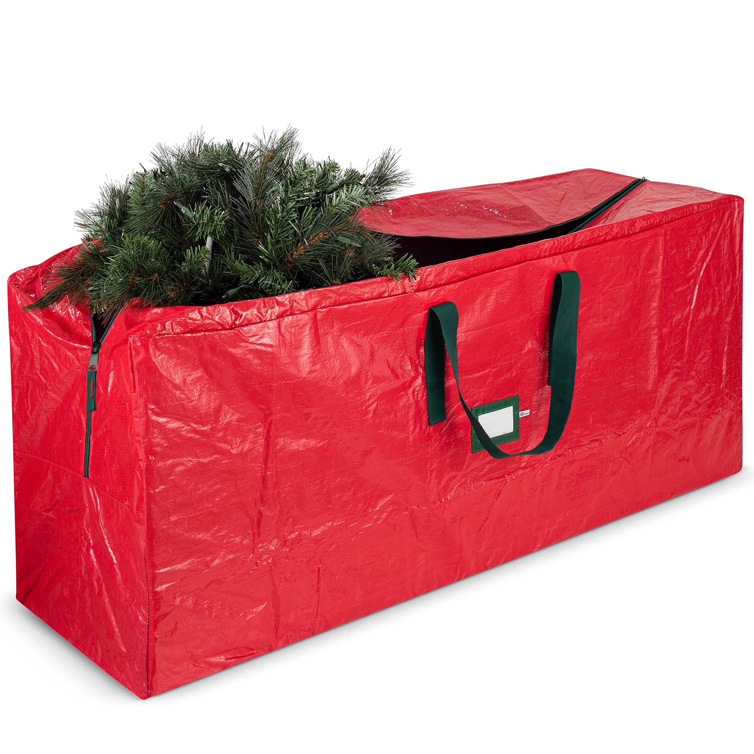 Zober Storage Bag For 9 Ft Artificial Christmas Trees - Plastic, Waterproof - Strong Handles, Labeling Card Slot - Red