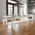 Flash Furniture Hercules Commercial Grade Farmhouse Dining Table | Solid Pine Foldable Table For 10 In Antique Rustic White | Rustic Charm For Home And Events