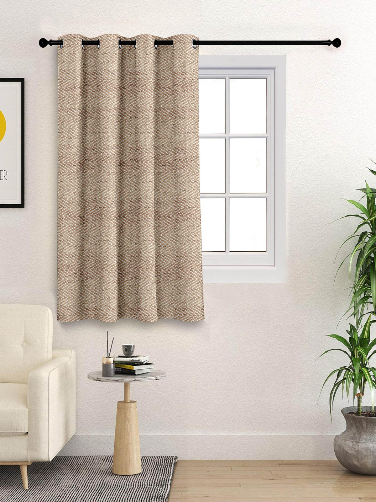 SARAL Home ZigZag Chenille Blackout Window Curtains 1pc, Beige 4X5 Feet
