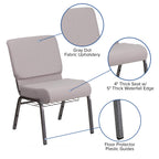 Flash Furniture Hercules Series 21''W Church Chair In Gray Dot Fabric With Book Rack - Silver Vein Frame