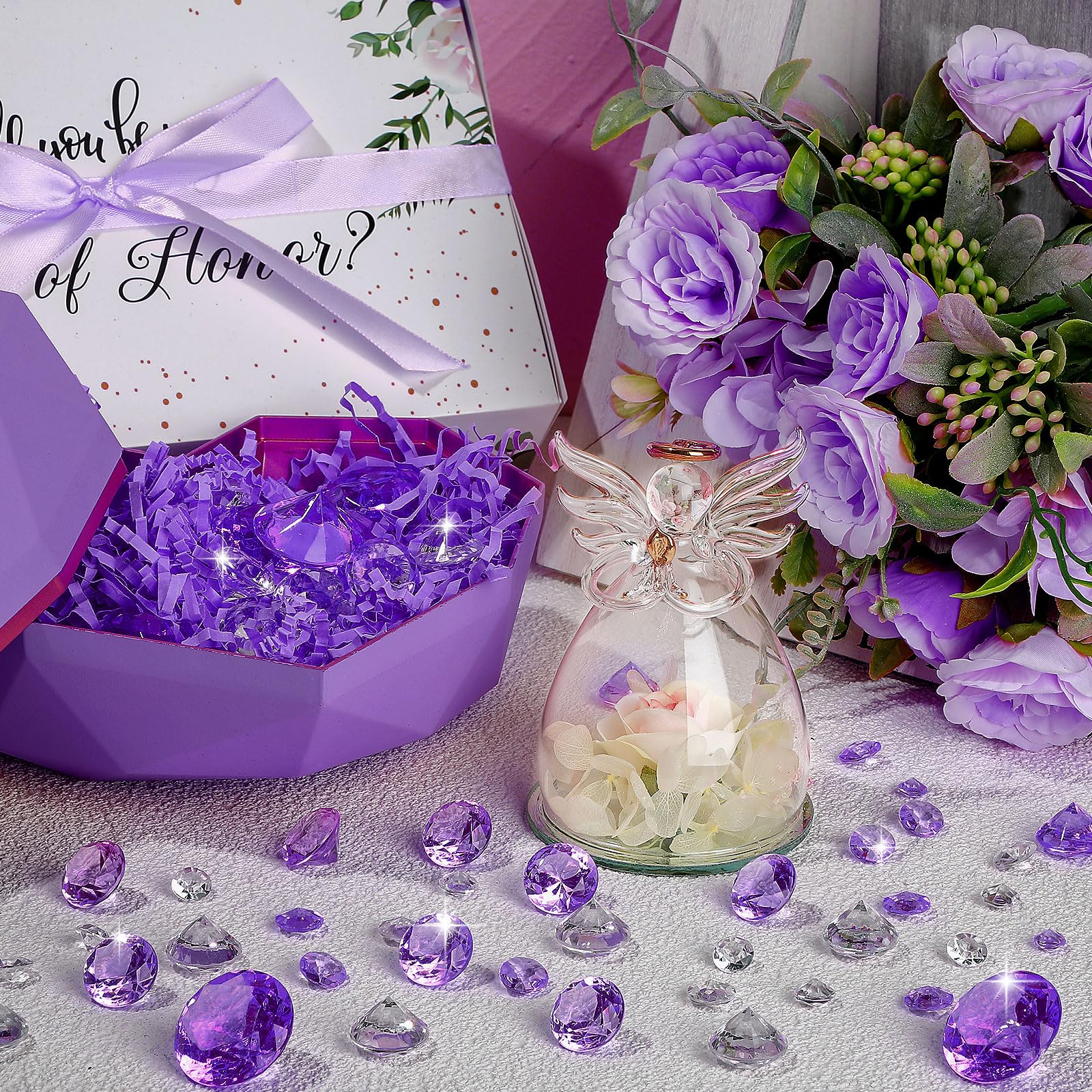 Hicarer 800 Pieces Diamond Decorations Acrylic Diamond Table Scatter Crystals For Table For Vase Fillers Party Table (Purple,20M