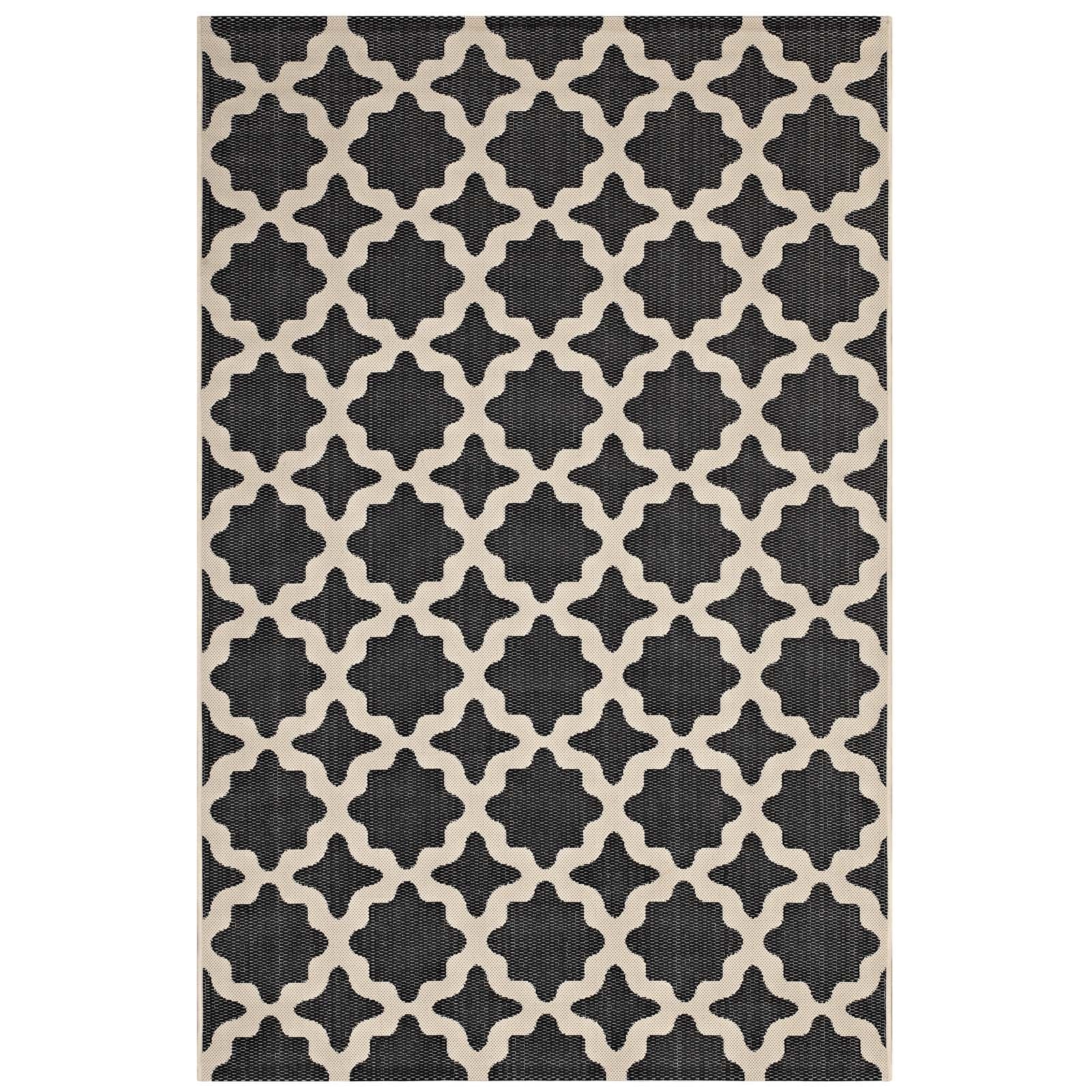 Modway Cerelia Moroccan Trellis 8X10 Indoor And Outdoor In Black And Beige