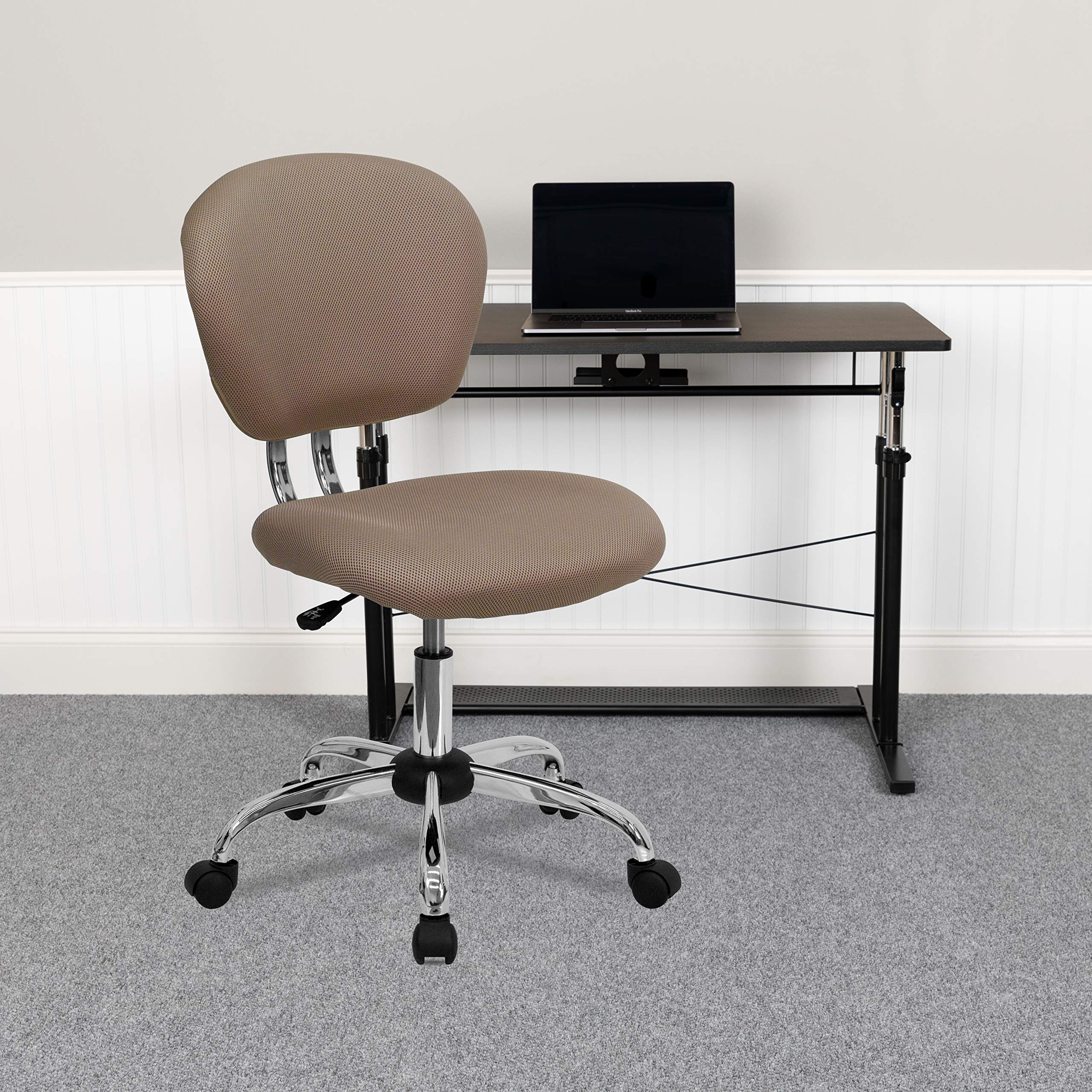 Flash Furniture Beverly Mid-Back Coffee Brown Mesh Padded Swivel Task Office Chair with Chrome Base