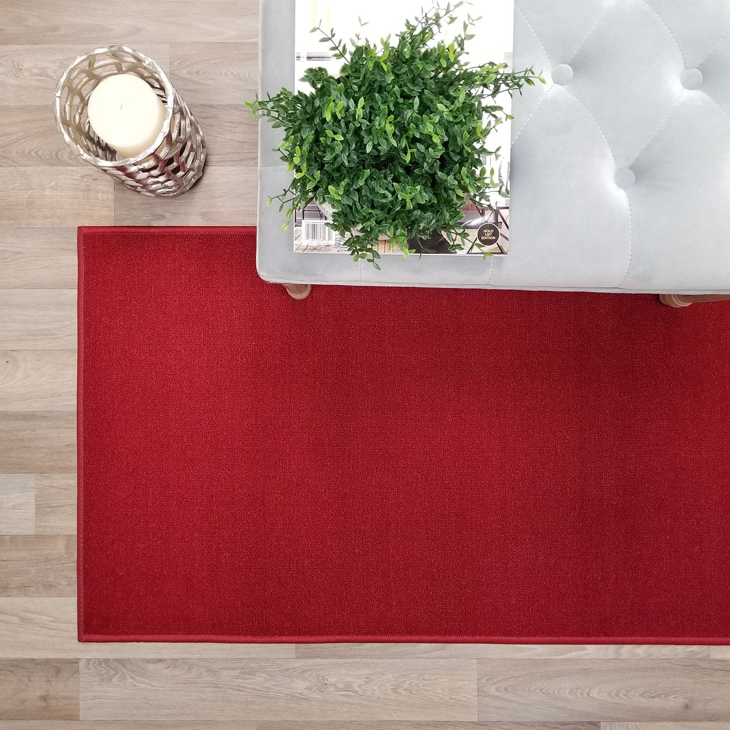 Custom Size Red Solid Plain Rubber Backed Non-Slip Hallway Stair Runner Rug Carpet 22 Inch Wide Choose Your Length 22In X 8Ft