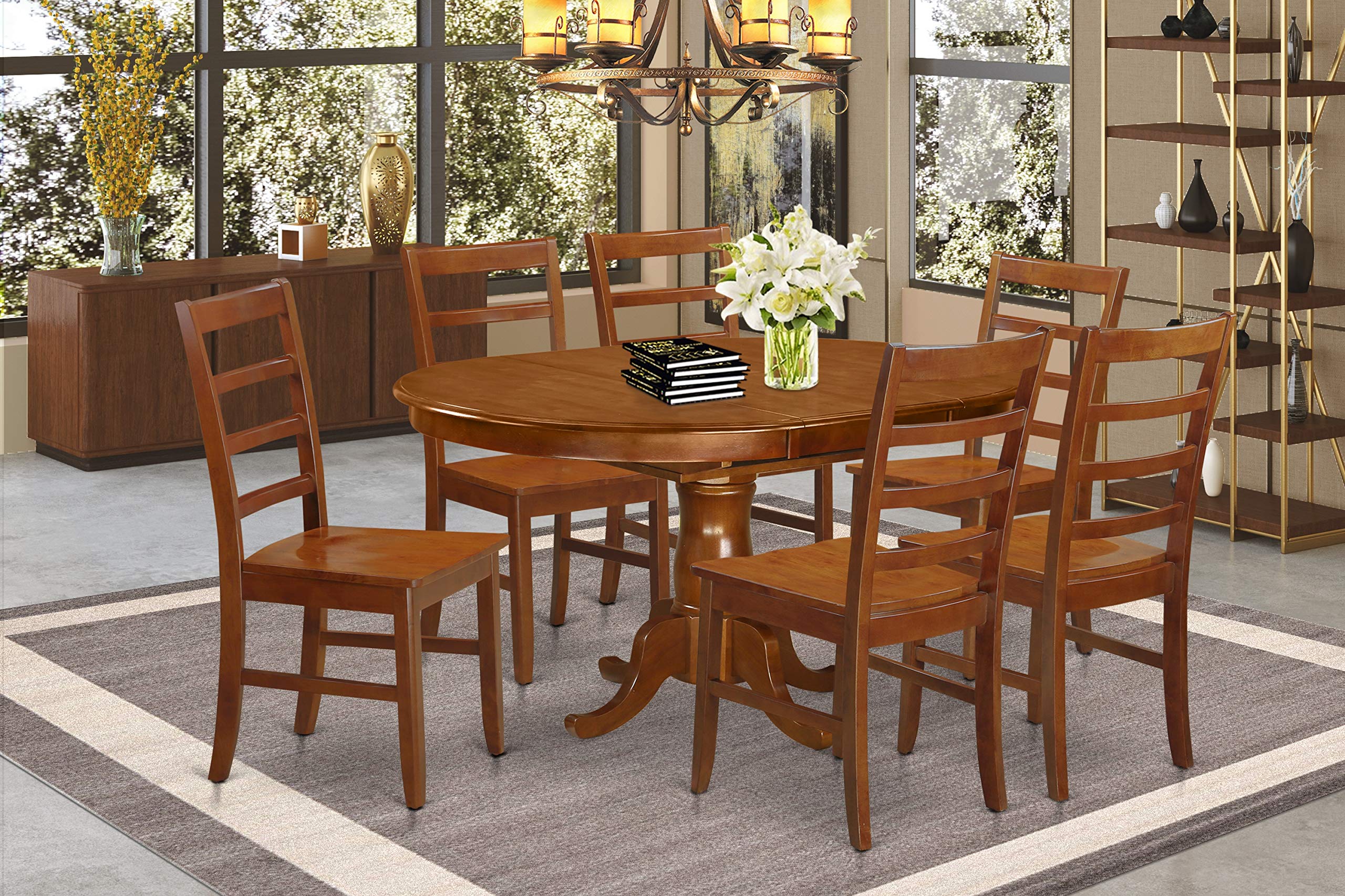 East West Furniture POPF7-SBR-W 7 Piece Dining Table Set - Thumbnail 2