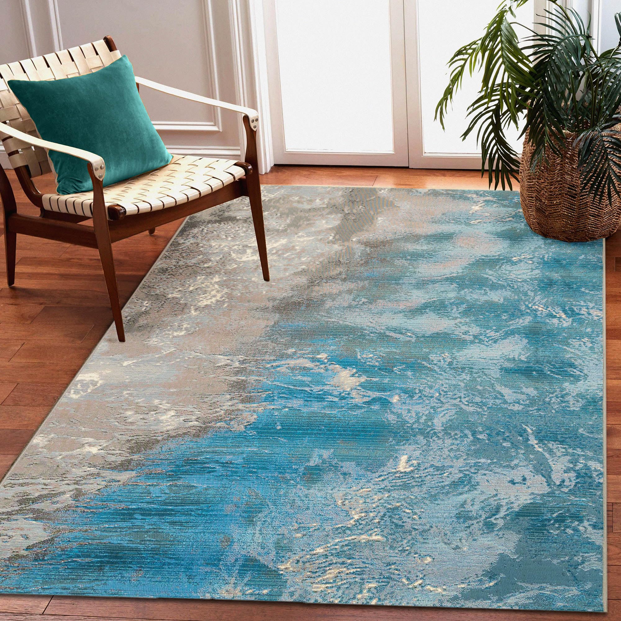 Liora Manne Marina Low Profile Durable Indoor/Outdoor Woven Rug- Surf Ocean 7'10' X 9'10'