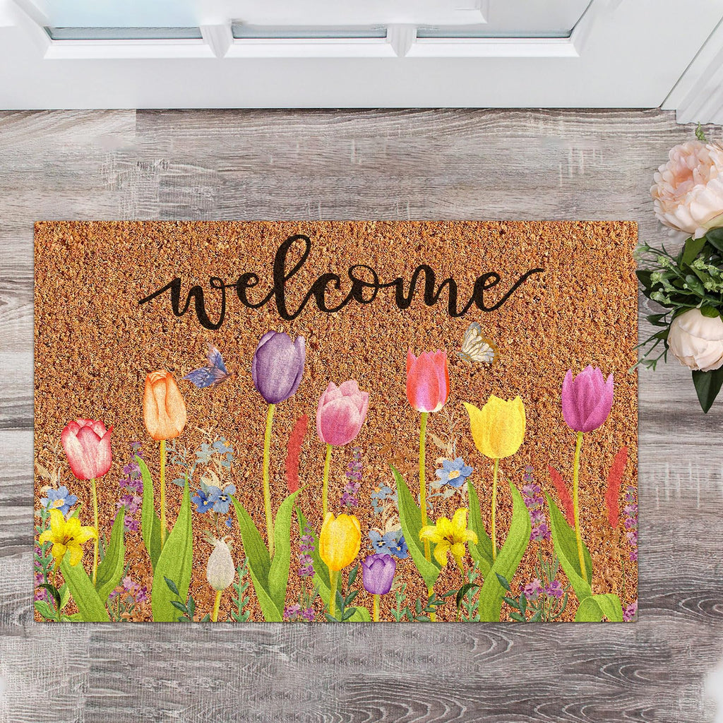Ceenna Spring Welcome Doormat Indoor Spring Door Mat Coir Flowers Butterfly Mat Non Slip Front Porch Rugs For Home Entrance Deco