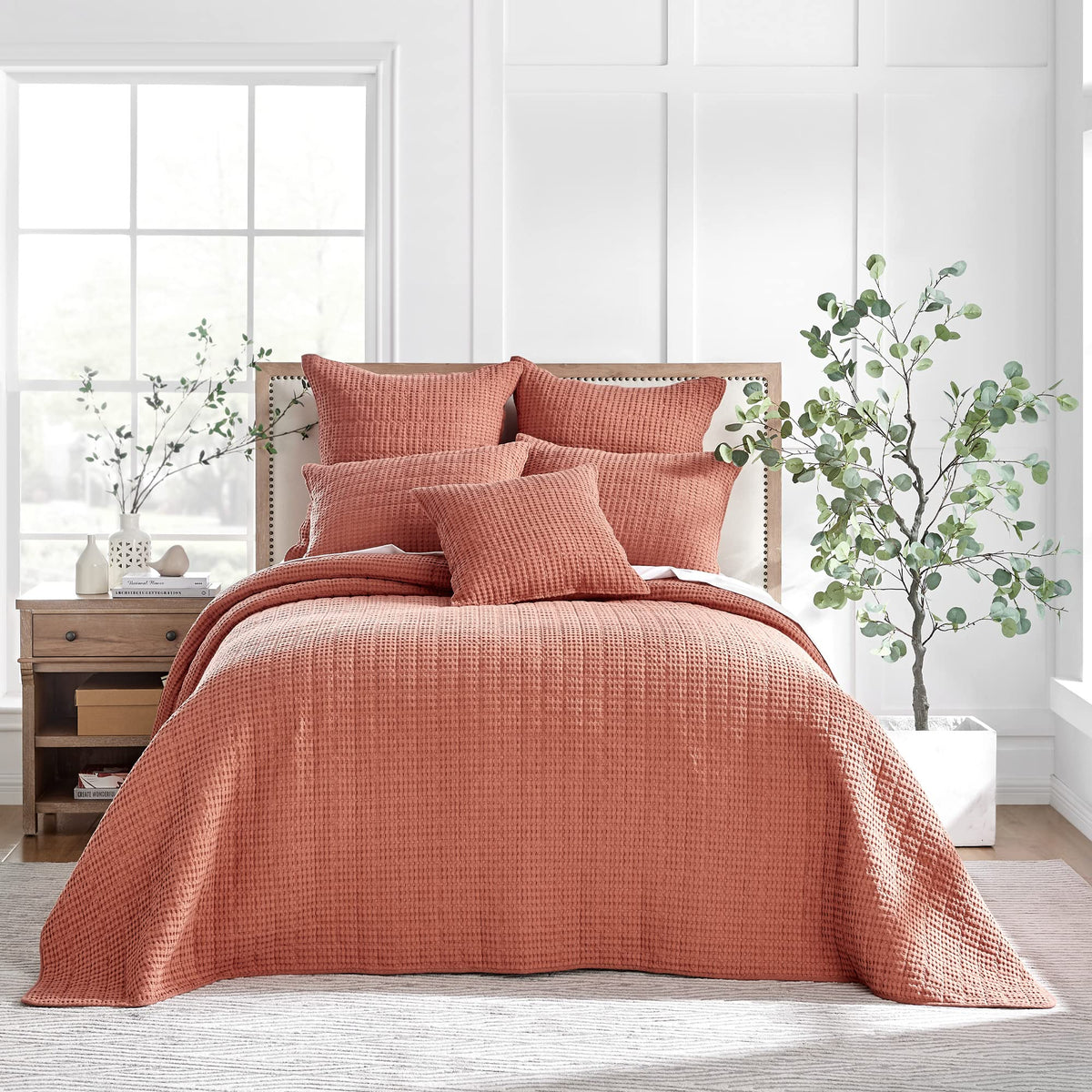 Levtex Home - Mills Waffle - Full Quilted Bedspread Set - Chambray Cotton Waffle - Bedspread Size (96X110In.), Sham Size (26 X 2