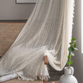 Boho Lace Curtains With Tassel 84 Inch Curtains 2 Panel,Rod Pocket Vintage Bohemian Crochet Curtains Geometry Privacy Cream Shee