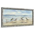 Beach Framed Painting Wall Decor: Abstract Ocean Wall Art Coastal Oil Painting Style Seagulls Picture Printed on Wood Seascape A