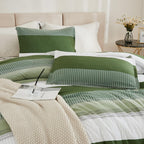 Litanika Olive Green Comforter Set King - 3 Pieces Lightweight Olive Green White Colorblock Stripe Fluffy Bedding Comforter Sets