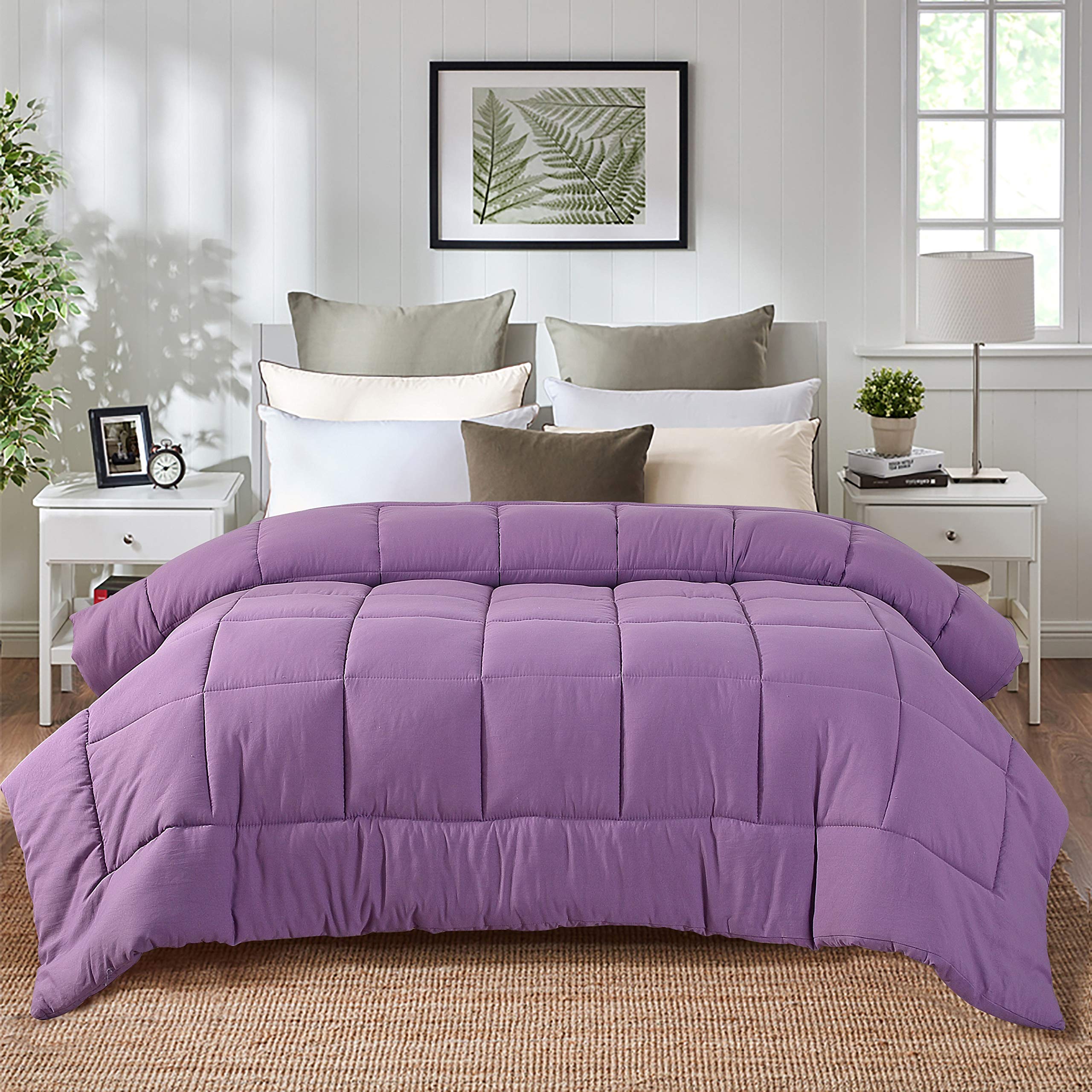 Evolive All Season Pre Washed Soft Microfiber White Goose Down Alternative Comforter With Box Stitching (Lavender, Twin)
