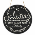 Wooden Sign for Front Door - No Soliciting, Dont knock or ring doorbell - 10 Black Retro House Welcome Sign, Funny Round Wood H