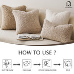 Foindtower 2 Pieces 22X22 Inch Light Khaki, Faux Fur Throw Pillow Cover Accent Sherpa Pillow Fuzzy Soft Pillowcases Sheepskin De