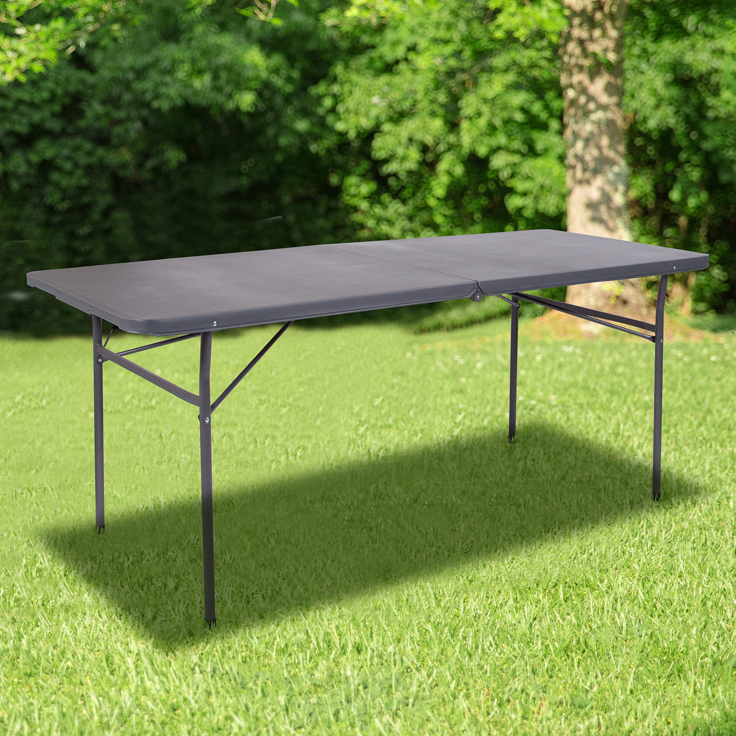 Flash Furniture 6' Rectangular Plastic Folding Event Table with Carrying Handle, Bi-Fold Portable Banquet Table for Indoor/Outdoor Events, Dark Gray