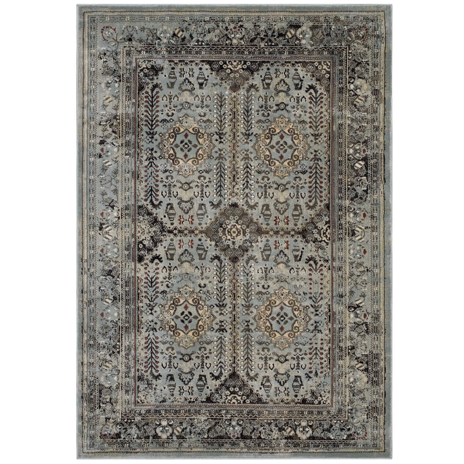 Modway Enye Distressed Vintage Floral Lattice 8X10 Area Rug In Brown And Silver Blue